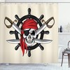 Cream Black Red Pirate Themed Scarf Wheel Violence Sea Sail Adventure Illustration Skull Shower Curtain