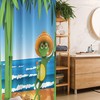 Cream Green Frog Shower Curtain, Illustration Of A Frog On Sandy Beach With Palm Trees And Ocean Tropical Print