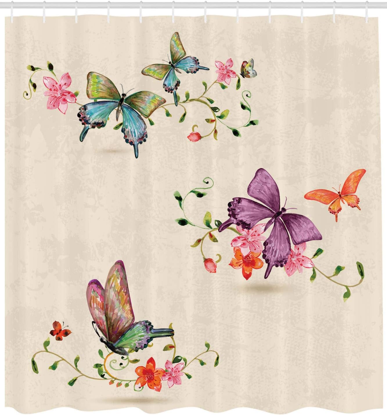 Cream Pink Butterfly Pattern Vintage Style Background Wings Moth Transformation Shower Curtain - Image 2