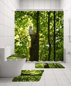 Create A Forest-Themed Bathroom With Owl Forest Jungle Tree Print Shower Curtain