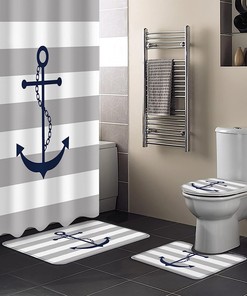 Create A Nautical Theme With Gray Nautical Anchor Geometric Stripes Pattern Shower Curtain