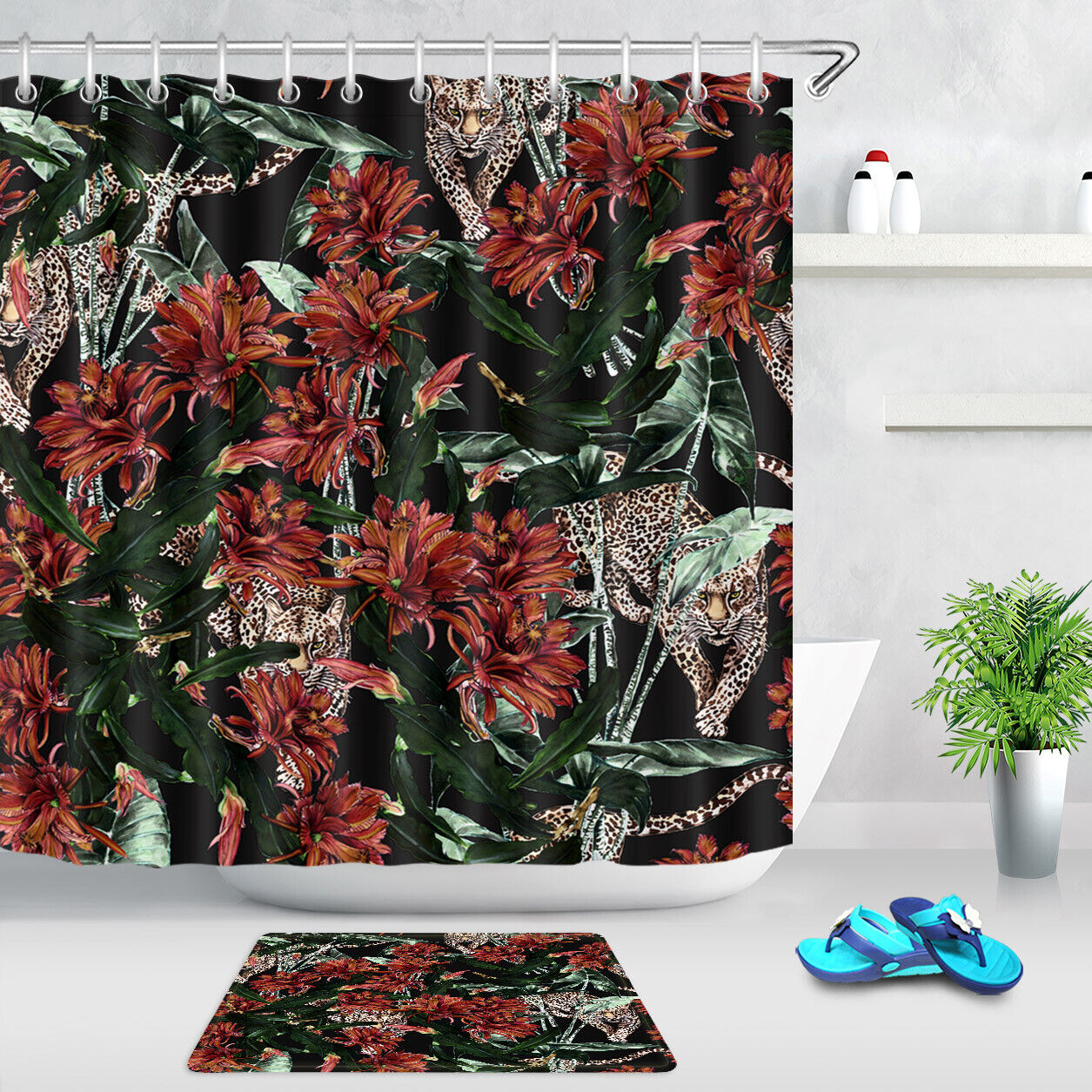 Create Jungle Sprawl With Tropical Rainforest Leopard Shower Curtain