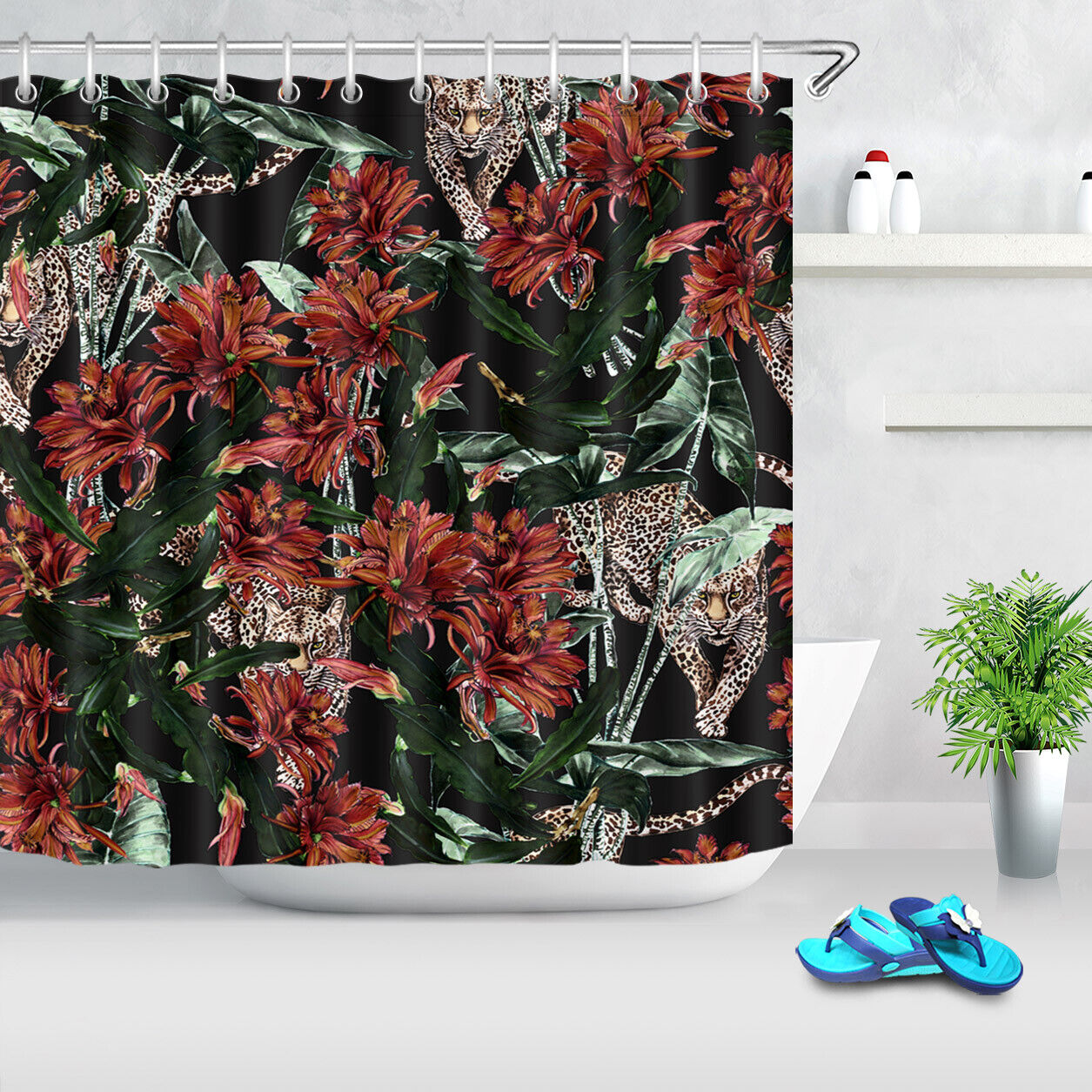 Create Jungle Sprawl With Tropical Rainforest Leopard Shower Curtain