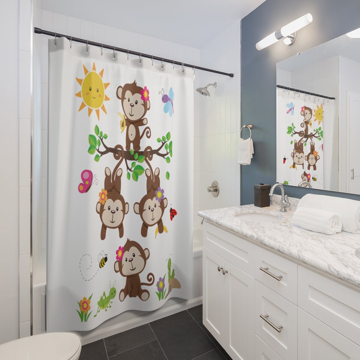 Create a Jungle Safari Theme with Kids Animal Shower Curtain - Sun Dragonfly Butterfly
