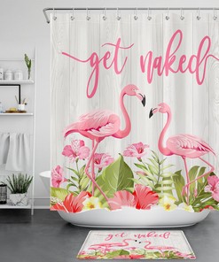 Create a Playful and Retro Ambiance with Monstera Pink Flamingo Rustic Shower Curtain 