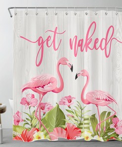 Create a Playful and Retro Ambiance with Monstera Pink Flamingo Rustic Shower Curtain