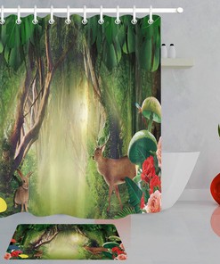 Create a Relaxing Ambiance with Watercolor Forest Flowers Mushroom Deer Fabric Shower Curtain Bathroom Decor