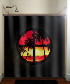 Create a Tropical Atmosphere with Palm Sunset Shower Curtain and Custom Wall Tapestry