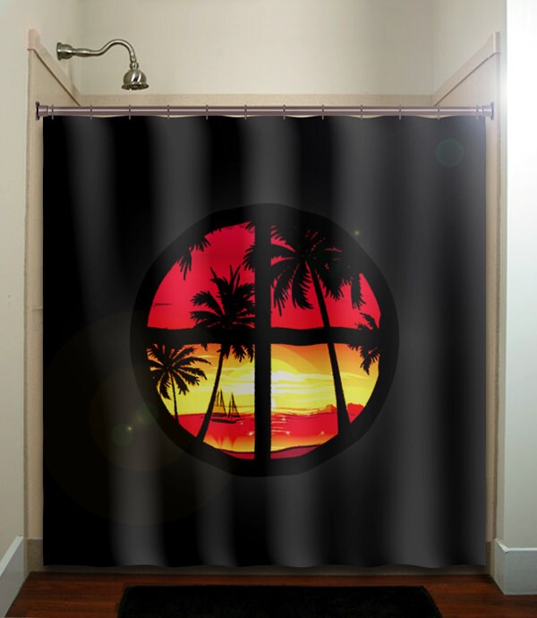 Create a Tropical Atmosphere with Palm Sunset Shower Curtain and Custom Wall Tapestry