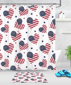 Creative American Flag Hearts Shower Curtain for a Patriotic Bathroom Decor