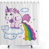 Creative And Colorful Kids Bathroom Decor Shower Curtain With Funny Unicorn Pooping Rainbow Over Clouds Print 