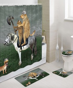 Creative And Fun Bathroom Decor Idea With Viking Dog And Cat Shower Curtain
