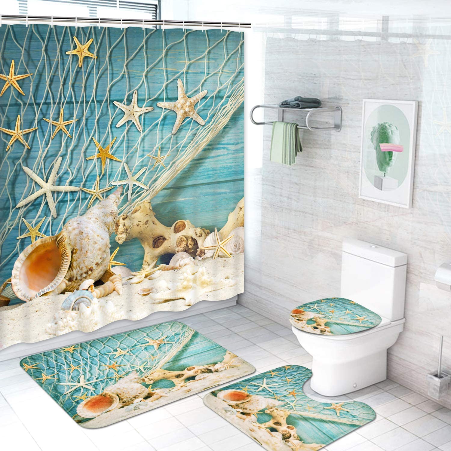 Creative And Waterproof Seashell Starfish Shower Curtain For Beach Enthusiasts