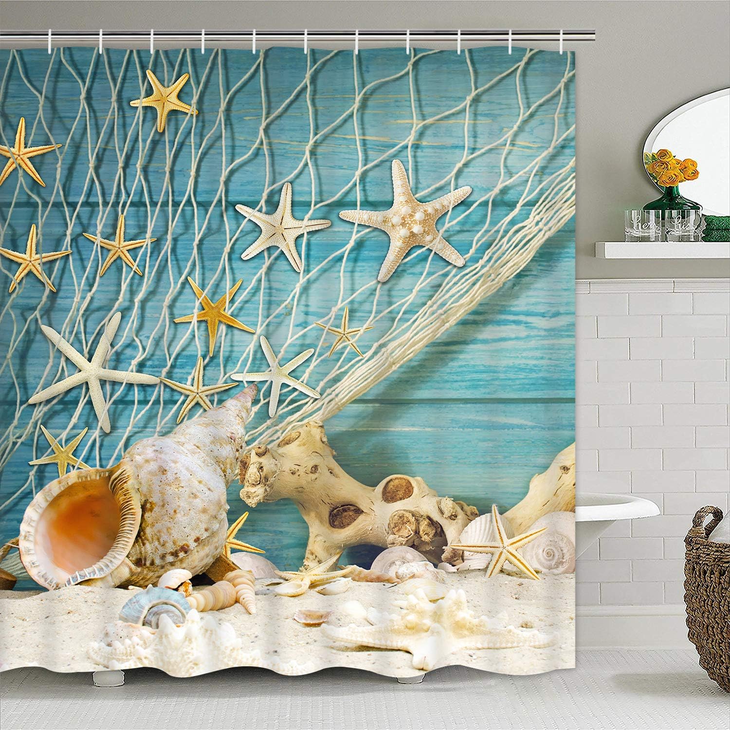 Creative And Waterproof Seashell Starfish Shower Curtain For Beach Enthusiasts - Image 3