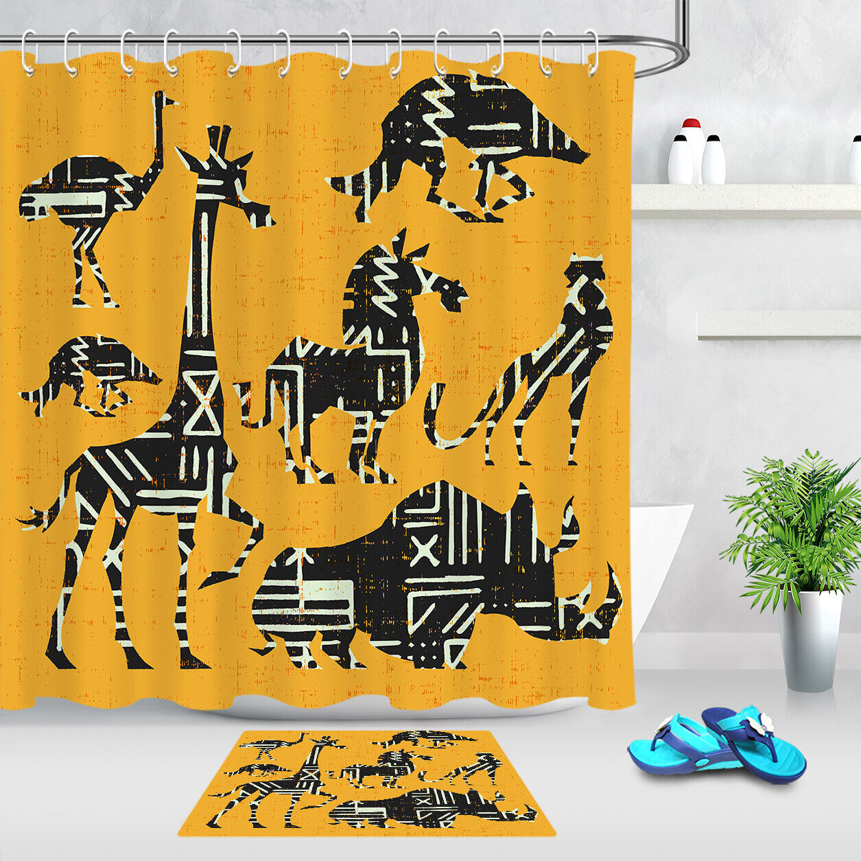 Creative Animals Shadow Sketch Giraffe Shower Curtain - Fun And Unique Bathroom Decoration