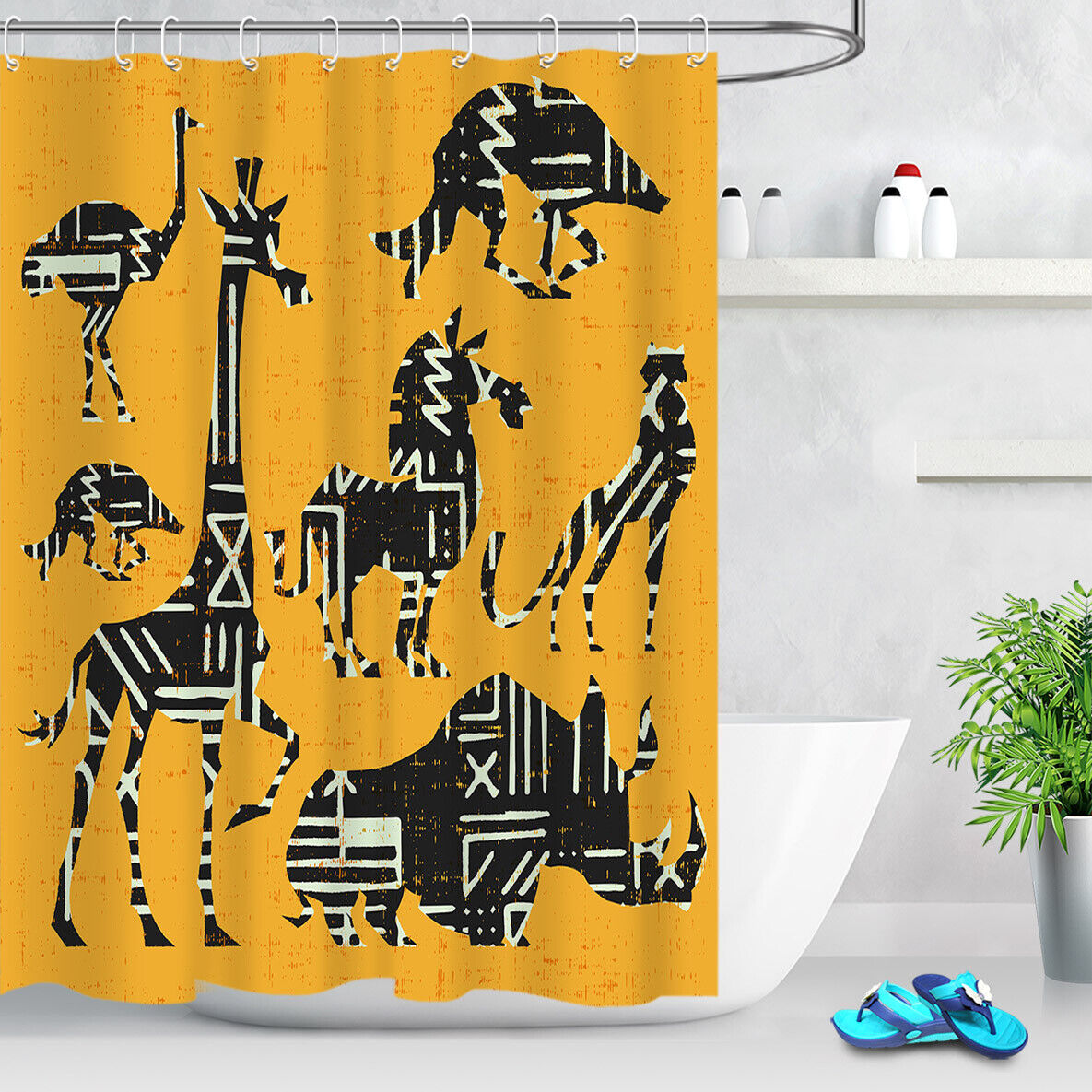 Creative Animals Shadow Sketch Giraffe Shower Curtain - Fun And Unique Bathroom Decoration - Image 3