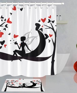 Creative Beauty Girl Heart Tree Shower Curtain With Quotes