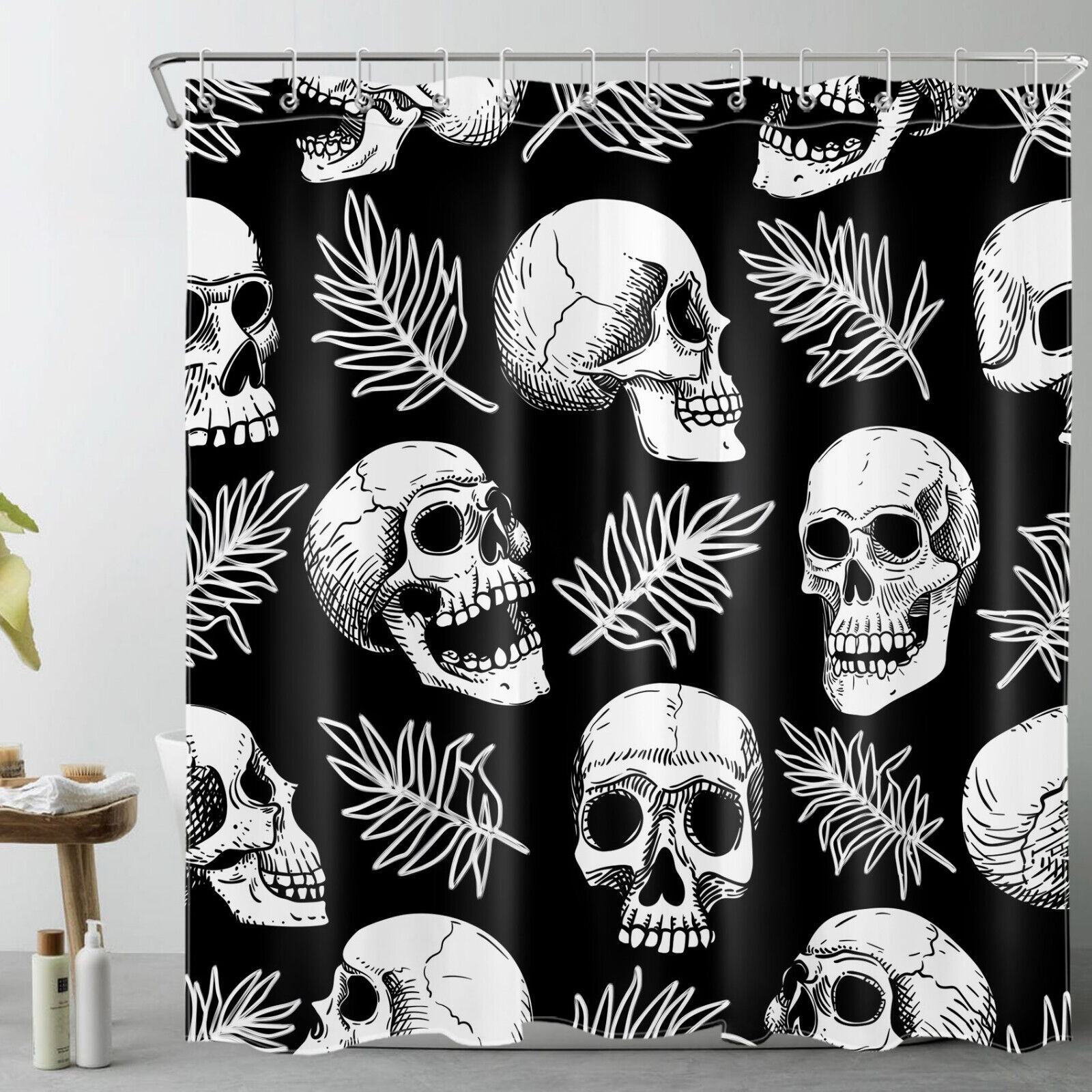 Creative Black And White Skull Print Shower Curtain For Bathroom Decor - Image 2
