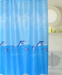 Creative Blue Dolphin Pattern Bathroom Fabric Shower Curtain With Waterproof Material