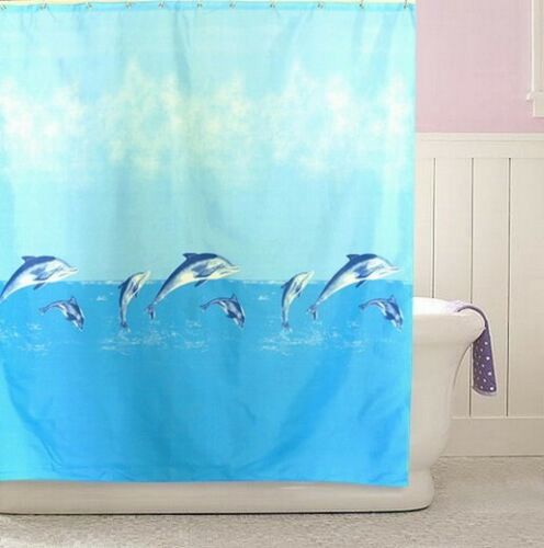 Creative Blue Dolphin Pattern Bathroom Fabric Shower Curtain With Waterproof Material - Image 3