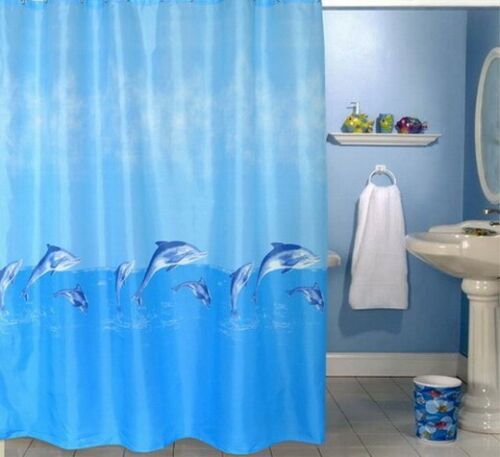 Creative Blue Dolphin Pattern Bathroom Fabric Shower Curtain With Waterproof Material - Image 4