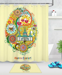 Creative Cartoon Colored Easter Egg Bathroom Shower Curtain For Holiday Decor