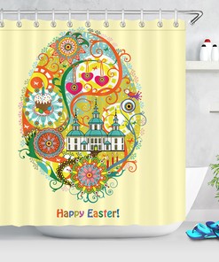 Creative Cartoon Colored Easter Egg Bathroom Shower Curtain For Holiday Decor