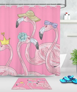 Creative Cartoon Pink Flamingos Shower Curtain | Valentine's Day Decor for Bathroom