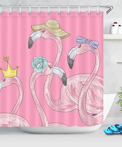 Creative Cartoon Pink Flamingos Shower Curtain | Valentine's Day Decor for Bathroom