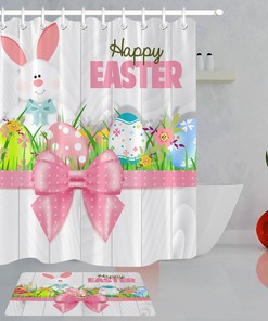 Creative Cartoon Style Easter Eggs Rabbit Wood Plank Waterproof Shower Curtain For Bathroom Decor