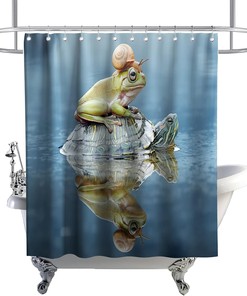 Creative Combination Theme Fabric Sea Turtle Frog and Snail Funny Animals Shower Curtain