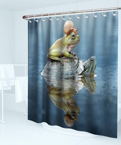 Creative Combination Theme Fabric Sea Turtle Frog and Snail Funny Animals Shower Curtain