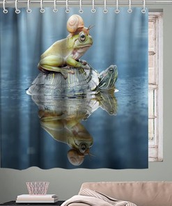 Creative Combination Theme Fabric Sea Turtle Frog and Snail Funny Animals Shower Curtain