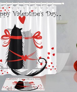 Creative Couple Cats Red Hearts Shower Curtain for Bathroom Decor