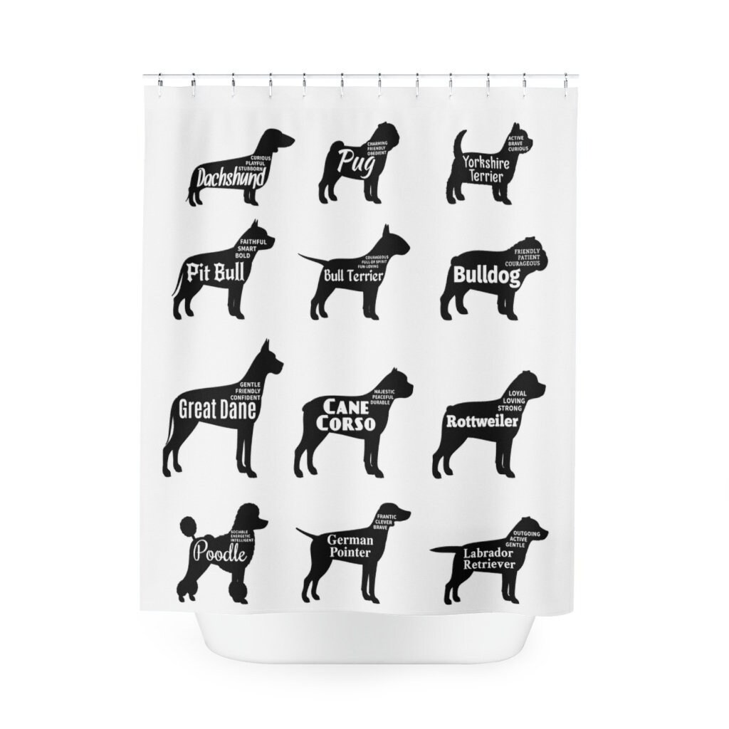 Creative Dog Breeds Shower Curtain - Black And White Home Decor - Image 2