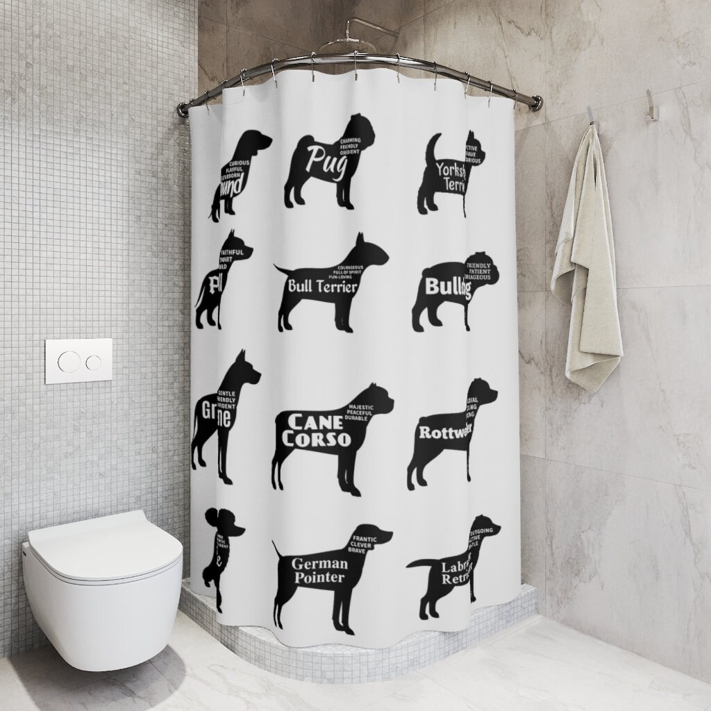 Creative Dog Breeds Shower Curtain - Black And White Home Decor - Image 3