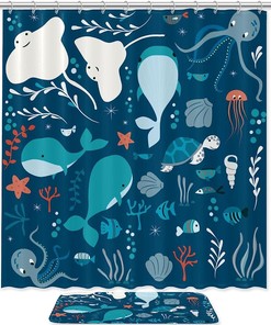 Creative Dolphin Octopus Sea Animals Shower Curtain - Waterproof Fabric Bathroom Curtain