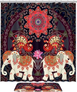 Creative Elephant Flower Geometry Pattern Waterproof Shower Curtain