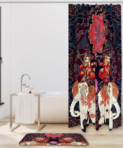 Creative Elephant Flower Geometry Pattern Waterproof Shower Curtain
