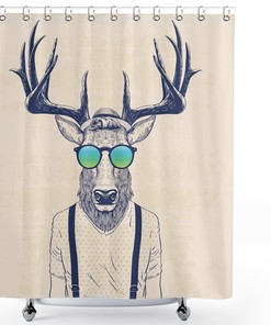 Creative Fun Animal Deer Illustration Shower Curtain With Antlers For Animal Lovers