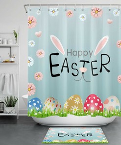 Creative Funny Easter Rabbit Shower Curtain With Green Grass For Bathroom Decor