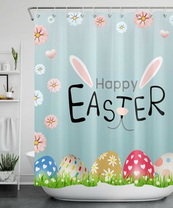 Creative Funny Easter Rabbit Shower Curtain With Green Grass For Bathroom Decor