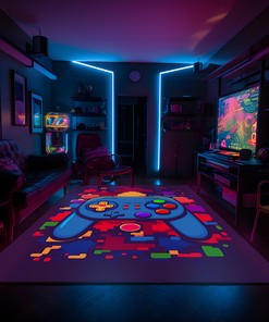 Creative Game Controller Area Rug for Teen Boys' Gaming Carpet, Shufflezone Gaming Rug for Boys' Room, Non-slip Washable Floor Rugs