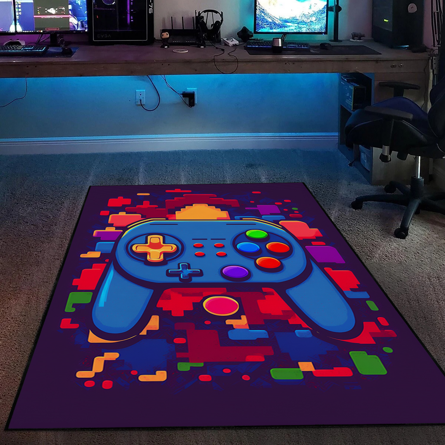 Creative Game Controller Area Rug for Teen Boys' Gaming Carpet, Shufflezone Gaming Rug for Boys' Room, Non-slip Washable Floor Rugs - Image 2