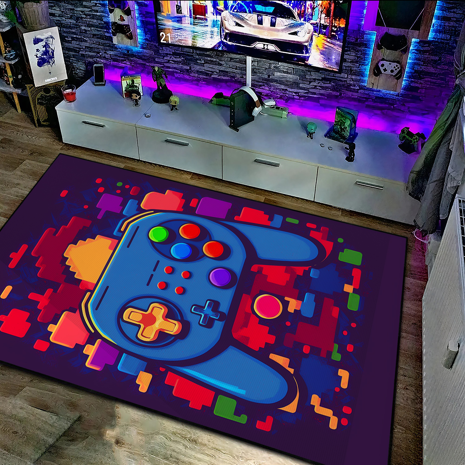 Creative Game Controller Area Rug for Teen Boys' Gaming Carpet, Shufflezone Gaming Rug for Boys' Room, Non-slip Washable Floor Rugs - Image 3