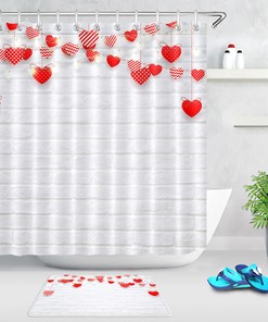 Creative Heart Ornaments Art Shower Curtain | Valentine's Day Print for Bathroom