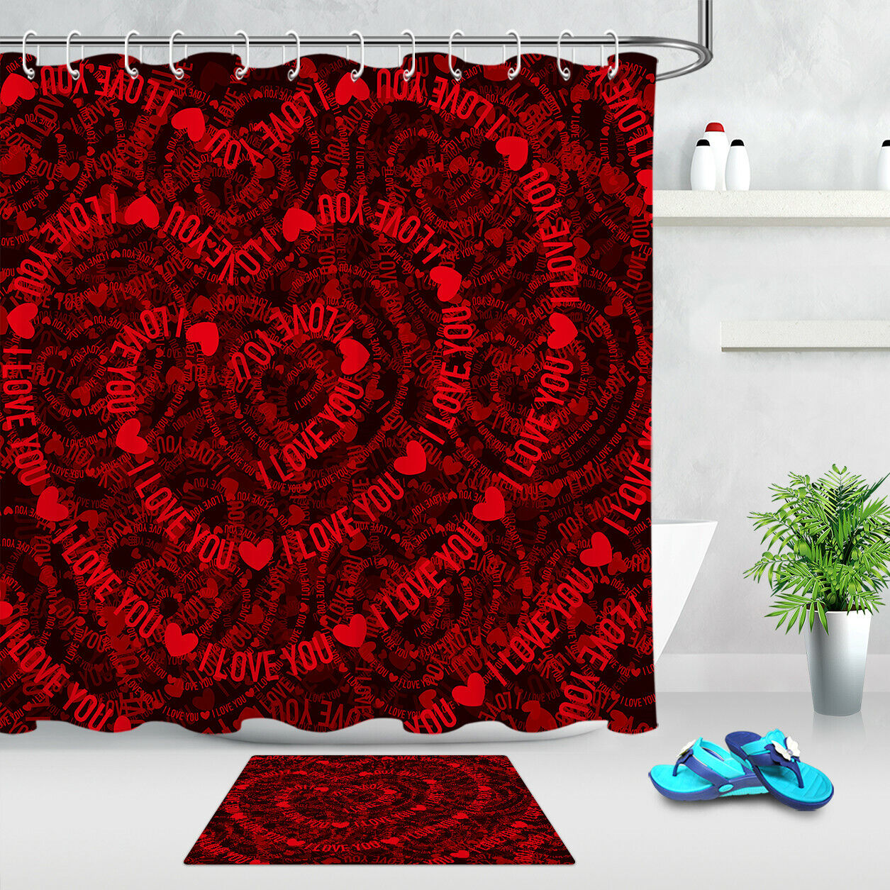 Creative Heart Shape Letters Shower Curtain for Bathroom Decor LB
