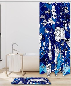 Creative Marine Shark Octopus Seaweed Geometric Shower Curtain for your Bathroom