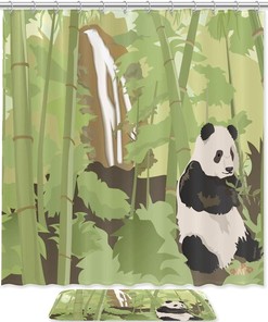 Creative Panda Bamboo Forest Watercolor Shower Curtain for Bathroom