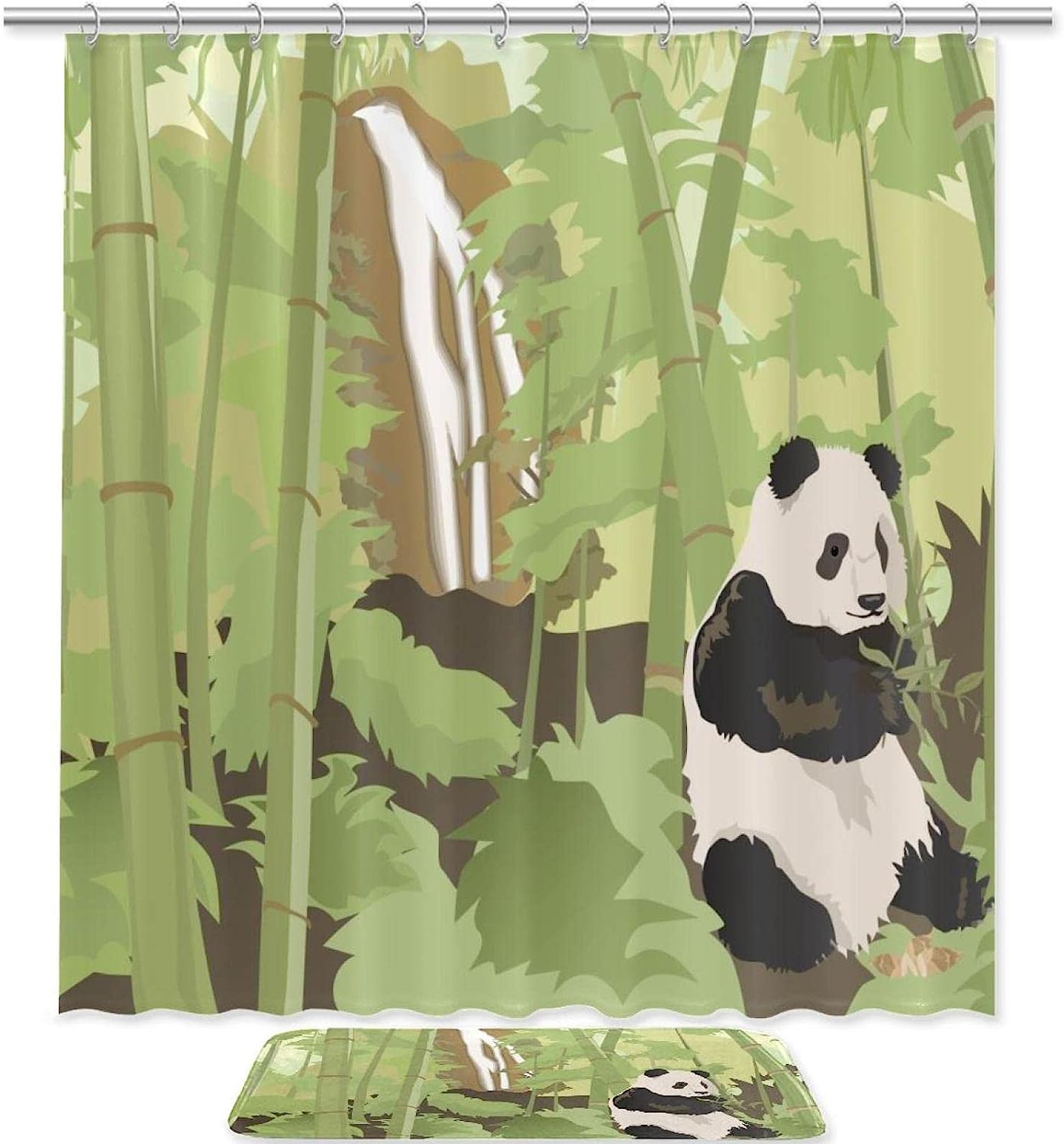 Creative Panda Bamboo Forest Watercolor Shower Curtain for Bathroom